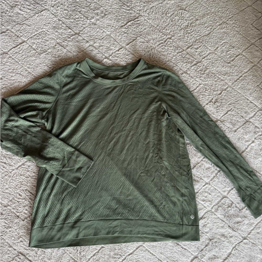 Army Green Lululemon Athletica Long Sleeve Workout Top